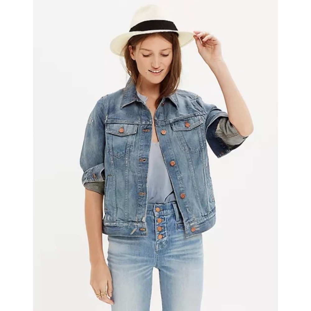 MADEWELL Ellery Wash Distressed Jean Jacket EUC